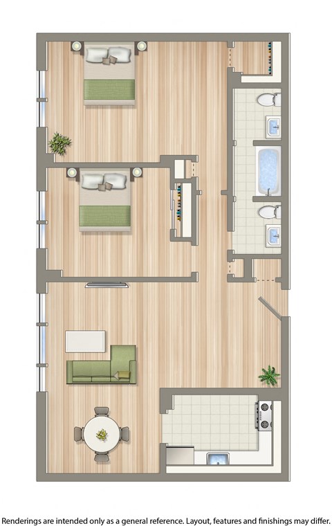 clarence house 2 bedroom apartment floor plan rendering